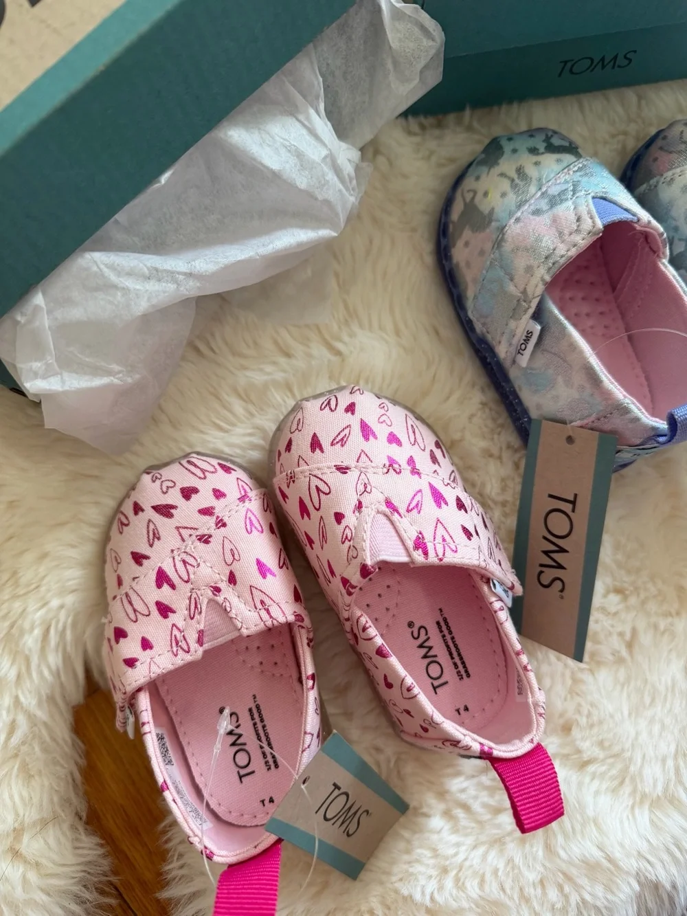 TOMS Kids Slip-On Moccasins - Pink Heart & Pastel Tie-Dye